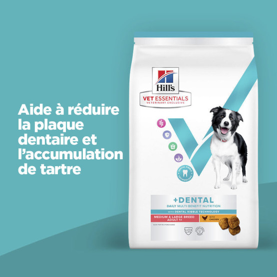 CROQUETTE VET ESSENTIALS MB +DENTAL ADULTE 1+ MEDIUM & LARGE POULET-CHIEN HILL'S
