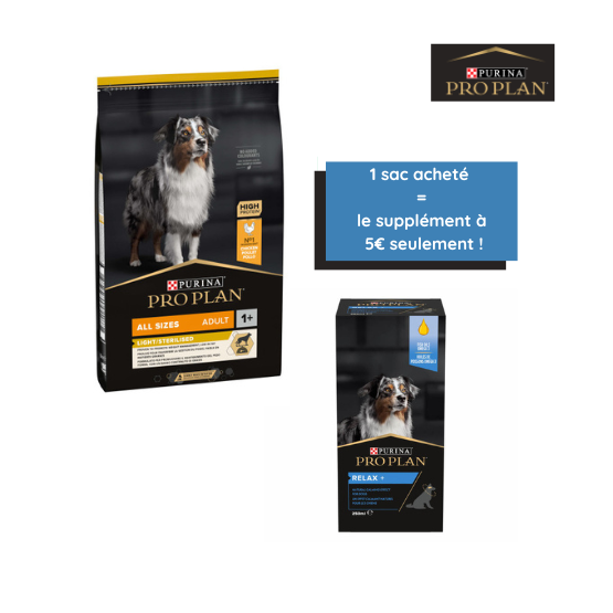 Pack Purina Pro Plan dog all size adult light sterilised + Relax+