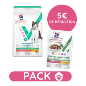 Pack Hill's Vet Essentials Chat Multi-Benefit + Weight Young Adult Poulet sac 8 kg avec 12 sachets