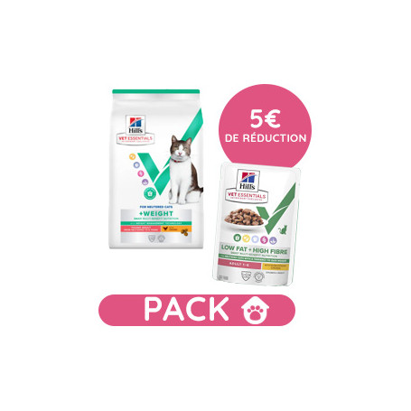 Pack Hill's Vet Essentials Chat Multi-Benefit + Weight Young Adult Poulet sac 8 kg avec 12 sachets