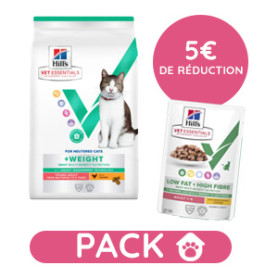 Pack Hill's Vet Essentials Chat Multi-Benefit + Weight Young Adult Poulet sac 3kg avec 12 sachets