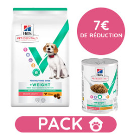 Pack Hill's Vet Essentials Chien Multi-Benefit + Weight Adult 1+ Medium Poulet sac 10 kg avec 12 sachets
