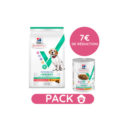 Pack Hill's Vet Essentials Chien Multi-Benefit + Weight Adult 1+ Medium Poulet sac 10 kg avec 12 boîtes