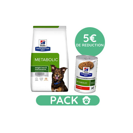 Pack Hill's Prescription Diet Metabolic Croquettes pour Chien au Poulet 4kg avec 12 boîtes