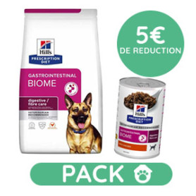 Pack Hill's Prescription Diet Gastrointestinal Biome Croquettes pour Chien au Poulet 4 kg avec 12 boîtes