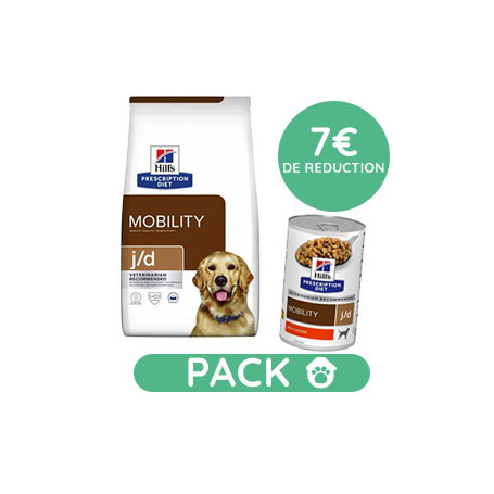 Pack Hill's Prescription Diet J/D Mobility Croquettes pour Chien au Poulet 12kg avec 12 boîtes