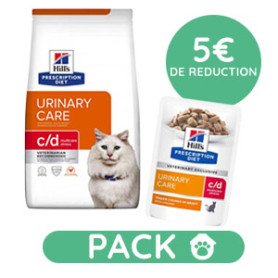 Pack Hill's Prescription Diet C/D Urinary Stress Croquettes pour Chat au Poulet 8 kg avec 12 sachets