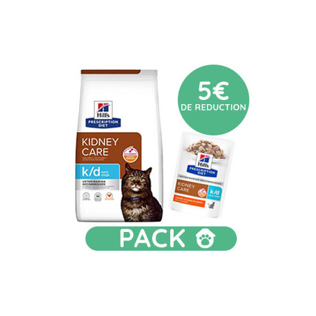 Pack Hill's Prescription Diet K/D Early Stage Poulet Croquettes pour Chat au Poulet 3kg avec 12 sachets
