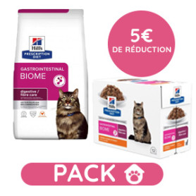 Pack Hill's Prescription Diet Gastrointestinal Biome Croquettes pour Chat au Poulet 3 kg avec 12 sachets