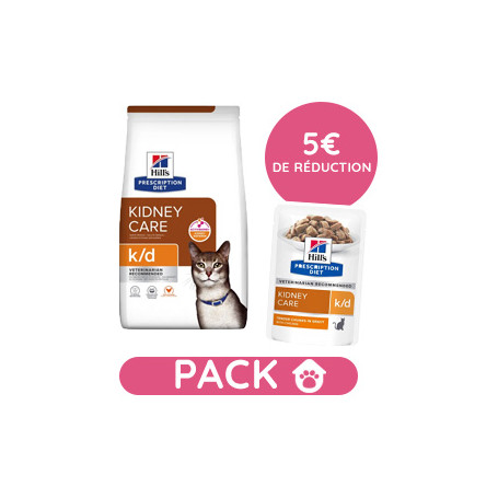 Pack Hill's Prescription Diet K/D Kidney Croquettes pour Chat au Poulet 3 kg