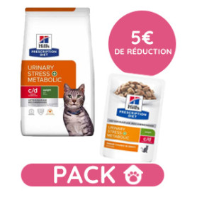Pack Hill's Prescription Diet c/d Urinary Stress Multicare+Metabolic pour Chat au Poulet 8 kg