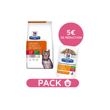 Pack Hill's Prescription Diet c/d Urinary Stress Multicare+Metabolic pour Chat au Poulet 8 kg